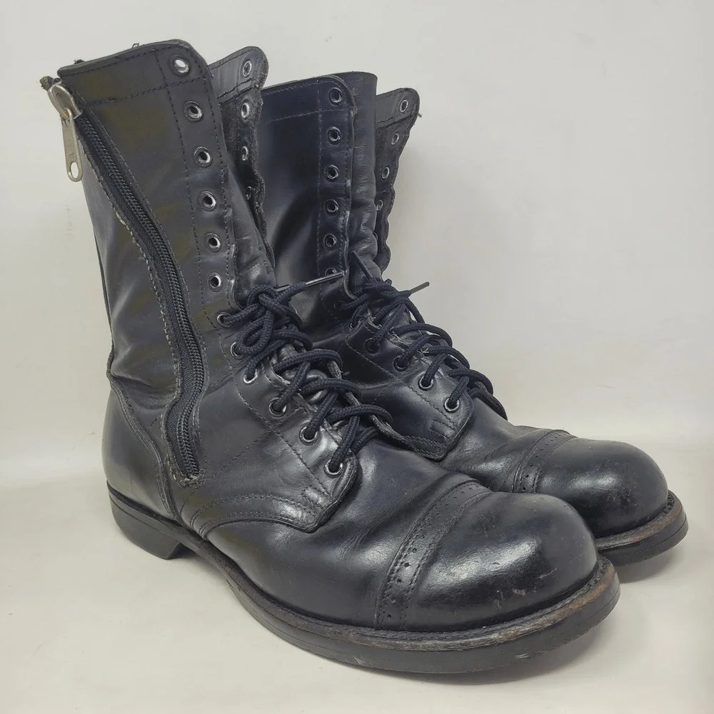 VTG Corcoran Jump Boots 10.5 Black Leather Cap Toe Military Paratrooper Combat